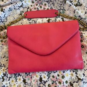 Pink Leather Chain Strap Clutch